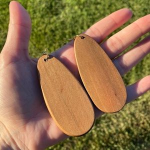 Solid Wood Oval Boho Drop Down Natural Brown Ethnic Hippie Earrings Native NEW